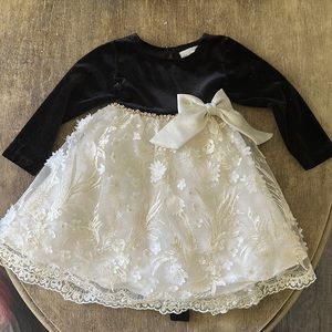 Rare editions dress with velvet top and lace/applique bottom.